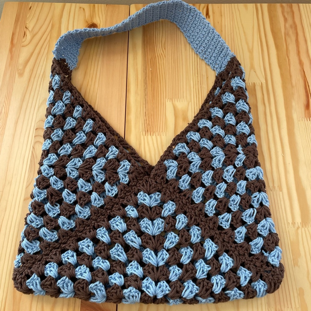 Handcrafted Brown and Blue Crochet Bag